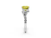 Fancy Yellow Radiant Cut Diamond Solitaire Ring Set in Platinum with Marquise Twist Band and Prong Setting