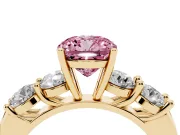 Cushion Cut Five Stone Engagement Ring Setting for a Fancy Pink Lab-Grown Diamond | Prong Set Side Stones | Yellow Gold