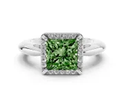 Fancy Green Princess Cut Diamond Halo Engagement Ring Set in Platinum with Plain Split Shank and Prong Setting