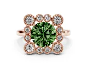 Round Milgrain Cluster Halo Engagement Ring Setting for a Fancy Green Lab-Grown Diamond | Plain Band | Rose Gold