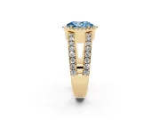 Fancy Blue Oval Cut Diamond Halo Ring Set in Yellow gold with Pavé Split Shank and Prong Setting