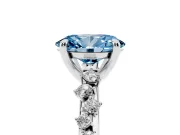 Fancy Blue Oval Cut Diamond Solitaire Vine Band Ring Set in White gold with Round Accents and Prong Setting