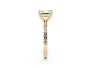 Asscher Cut Diamond Brilliant Solitaire Ring Set in Yellow gold with Pavé Band and Prong Setting