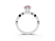 Fancy Pink Marquise Cut Diamond Solitaire Engagement Ring Set in Silver with Milgrain Bezel Accent Band