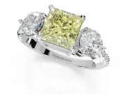 Princess Cut Three Stone Engagement Ring Setting for a Fancy Yellow Lab-Grown Diamond | Tapered Pave Band | Platinum