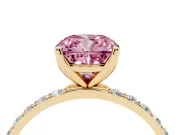 Cushion Cut Pave Solitaire Engagement Ring Setting for a Fancy Pink Lab-Grown Diamond | Slim Band | Yellow Gold