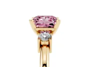 Fancy Pink Three-Stone Princess Cut Diamond Ring Set in Yellow gold with Prong Setting and Plain Band