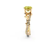 Fancy Yellow Round Cut Diamond Pavé Twist Band Solitaire Ring Set in Yellow gold with Prong Setting