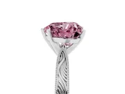 Fancy Pink Heart Cut Diamond Solitaire Milgrain Engraved Band Set in White gold with Prong Setting