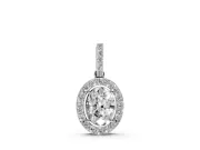 Oval Lab-Grown Diamond Halo Pendant Necklace | Pavé Bail | White Gold