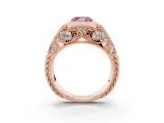 Fancy Pink Princess Cut Diamond Bezel Ring Set in Rose gold with Milgrain Accent Band