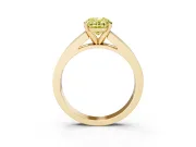 Fancy Yellow Oval Cut Diamond Solitaire Ring Set in Yellow gold with Channel-Set Band and Prong Setting