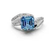 Asscher Cut Bypass Pavé Engagement Ring Setting for a Fancy Blue Lab-Grown Diamond | Graduated Pavé | Sterling Silver