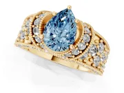Pear-Shaped Vintage Pave Engagement Ring Setting for a Fancy Blue Lab-Grown Diamond | Milgrain Edges | Yellow Gold