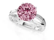 Fancy Pink Round Cut Diamond Pavé Twist Band Solitaire Ring Set in Silver with Prong Setting