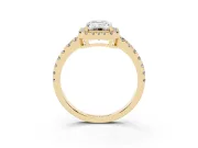 Emerald Cut Diamond Halo Ring Set in Yellow gold with Delicate Pavé Band and Prong Setting