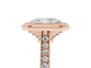 Radiant Cut Vintage Milgrain Halo Engagement Ring Setting | Bezel Head | Rose Gold