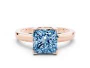 Princess Cut Solitaire Engagement Ring Setting for a Fancy Blue Lab-Grown Diamond | Flat Tab Prongs | Rose Gold
