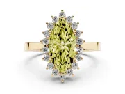 Fancy Yellow Marquise Cut Diamond Halo Ring Set in Yellow gold with Round Halo and Smooth Solitaire Band