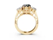 Heart-Shaped Three Stone Engagement Ring Setting for a Black Center | Beaded Shoulders | Yellow Gold
