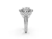 Heart-Shaped Vintage Floral Halo Engagement Ring Setting | Engraved Milgrain Band | Sterling Silver