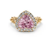 Heart-Shaped Halo Engagement Ring Setting for a Fancy Pink Lab-Grown Diamond | Filigree Shoulders | Yellow Gold