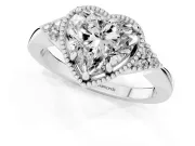 Heart Cut Diamond Milgrain Solitaire Ring Set in Platinum with Tapered Pavé Band and Prong Setting