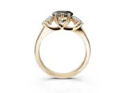 Heart-Shaped Three Stone Engagement Ring Setting for a Black Center | Tapered Band | Yellow Gold