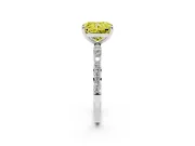 Fancy Yellow Radiant Cut Diamond Solitaire Ring Set in White gold with Round Pavé Band and Prong Setting