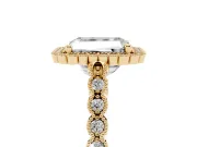 Radiant Cut Vintage Milgrain Halo Engagement Ring Setting | Beaded Pavé Shoulders | Yellow Gold