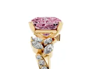 Radiant Cut Floral Engagement Ring Setting for a Fancy Pink Lab-Grown Diamond | Marquise Side Stones | Yellow Gold
