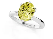 Fancy Yellow Oval Cut Diamond Solitaire Engagement Ring Set in White gold with Slim Tapered Solitaire Band