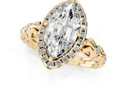 Marquise Filigree Leaf Halo Engagement Ring Setting | Bezel Leaf Accents | Yellow Gold