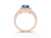 Fancy Blue Princess Cut Diamond Pavé Band Halo Engagement Ring Set in Rose gold with Prong Setting