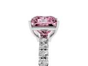 Princess Cut Pave Engagement Ring Setting for a Fancy Pink Lab-Grown Diamond | Shared Prong Band | Platinum