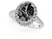 Oval Halo Engagement Ring Setting for a Black Center | Pavé Shoulders | Platinum