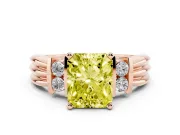 Fancy Yellow Three-Stone Radiant Cut Diamond Channel Set Ring Set in Rose gold with Bar Prongs