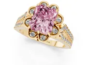 Radiant Cut Floral Halo Engagement Ring Setting for a Fancy Pink Lab-Grown Diamond | Pavé Split Shank | Yellow Gold