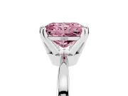Fancy Pink Radiant Cut Diamond Solitaire Engagement Ring Set in Platinum with Slim Tapered Solitaire Band
