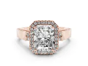 Radiant Cut Halo Engagement Ring Setting | Pavé Panel Shoulders | Rose Gold