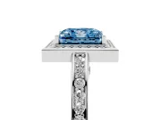 Fancy Blue Princess Cut Diamond Halo Pavé Split Shank Ring Set in White gold with Prong Setting