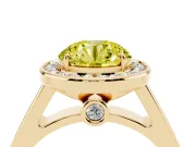 Fancy Yellow Round Cut Diamond Halo Solitaire Ring Set in Yellow gold with Pavé Band and Bezel Setting