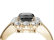 Fancy Black Radiant Cut Lab-Grown Diamond Halo Pavé Engagement Ring Set in Yellow Gold with Milgrain Detailing