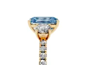 Emerald Cut Three Stone Engagement Ring Setting for a Fancy Blue Lab-Grown Diamond | Pave Shoulders | Yellow Gold