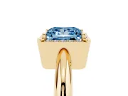 Fancy Blue Princess Cut Diamond Halo Engagement Ring Set in Yellow gold with Plain Split Shank and Prong Setting