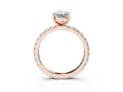 Radiant Cut Diamond Pavé Solitaire Ring Set in Rose gold with Round Band and Prong Setting