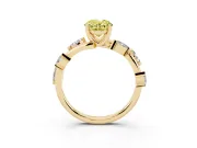 Fancy Yellow Oval Cut Diamond Solitaire Ring Set in Yellow gold with Twisted Marquise Accent Band