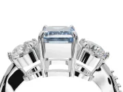 Emerald Cut Three Stone Engagement Ring Setting for a Fancy Blue Lab-Grown Diamond | Tapered Pave Band | Platinum