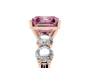 Asscher Cut Five Stone Engagement Ring Setting for a Fancy Pink Lab-Grown Diamond | Prong Set Side Stones | Rose Gold