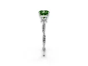 Fancy Green Cushion Cut Diamond Solitaire Ring Set in White gold with Twisted Band and Bead Prong Setting